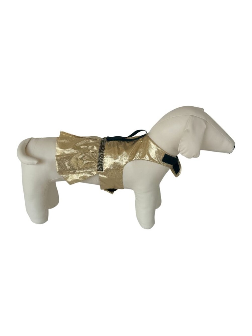 Handmade Small Dog Adjustable Dress Outfit w Harness Gold Ruffle Skirt Costume